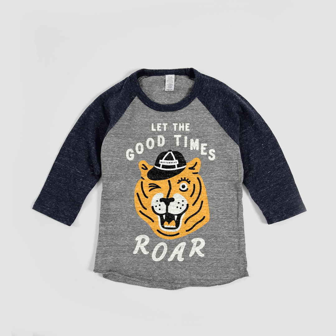 Kids Roar Baseball Tee - Heather Grey/Navy